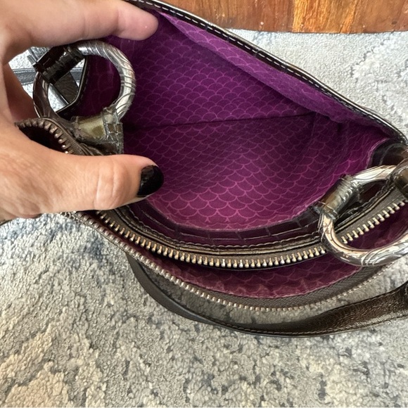 Brighton Faux Crocodile Patent Leather Crossbody Bag Purse Green Flaws - Picture 10 of 13